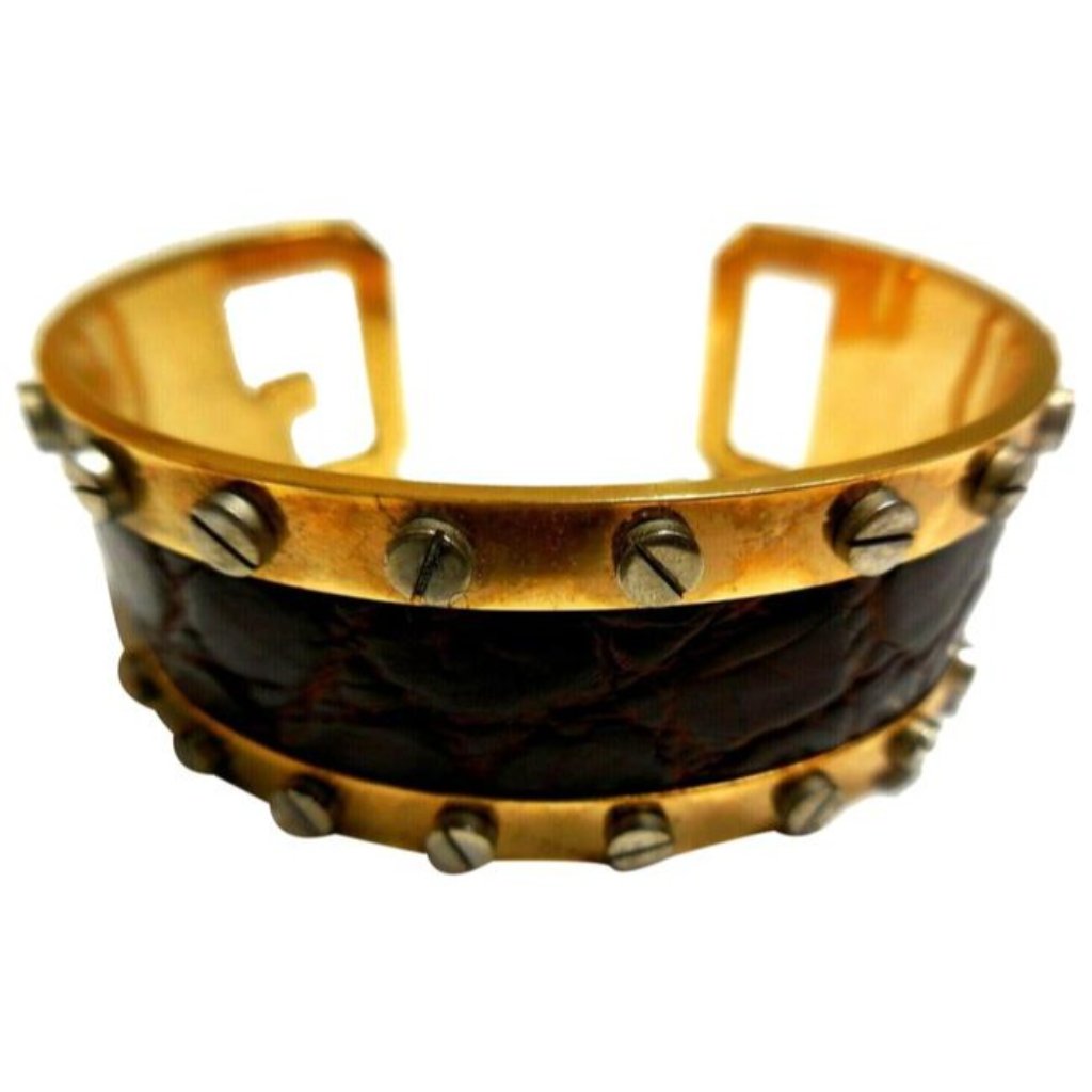 Dolce And Gabbana Brown Croc Gold Tone Cuff 334$